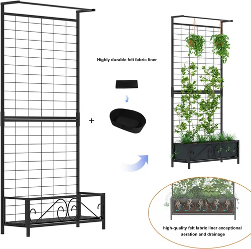Miniatura 5 de Zhongma Macetero de metal con enrejado elevado con enrejado para plantas trepadoras de vid y flores (12.8 x 35.43 x 74 pulgadas), pantalla