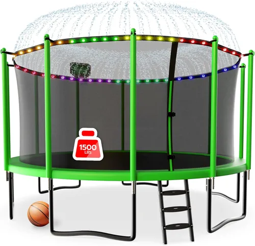 Miniatura 9 de LHX Trampolín de 8, 10, 12, 14, 15, 16 pies, para exteriores, 1500 libras con aro de baloncesto, trampolín grande y resistente para niños y adultos