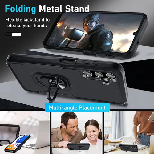 Miniatura 2 de Janmitta Funda compatible con Samsung Galaxy A14 5G con protector de pantalla + protector de lente de cámara, funda resistente de servicio pesado