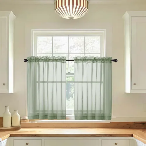 Miniatura 21 de LIVEKID Cortinas traslúcidas negras de cocina de 36 pulgadas de largo, cortinas cortas filtrantes de luz, 2 paneles de gasa aireada, texturizadas