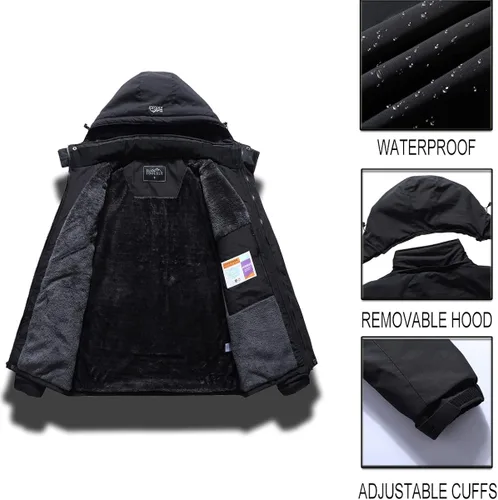 Miniatura 7 de Pooluly - Chaqueta impermeable de invierno, esquí, snowboard, para hombre, con capucha, rompevientos.