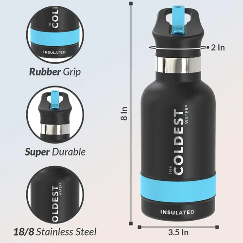 Miniatura 3 de Coldest - Botella para agua con tapa que incluye pajilla, térmica y metálica (acero inoxidable), para hombres y mujeres, color negro