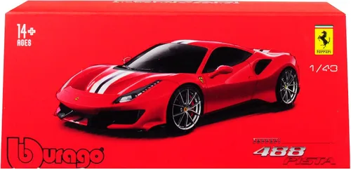 Miniatura 2 de Ferrari 488 Pista Red con Rayas Blancas y Azules Ferrari Signature Series 1/43 Modelo de Coche Fundido a Presión por Bburago 36910