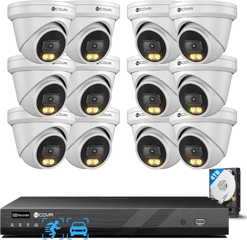Sistema de Cámara de Seguridad de 16 Canales 4COVR, Comunicación Bidireccional y Luces Duales, Visión Nocturna a Todo Color Inteligente, Detección
