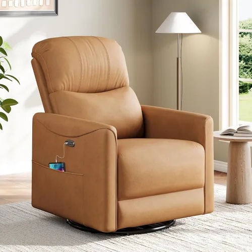 Miniatura 6 de Welzona Mecedora giratoria eléctrica, mecedora giratoria de 360°, mecedora de cuero sintético, silla eléctrica de posición infinita para adultos