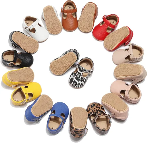 Miniatura 5 de HONGTEYA Zapatos planos Mary Jane para bebés y niñas, antideslizantes, para los primeros pasos, suela suave, piel sintética, zapatos de cuna