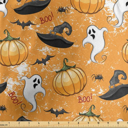Miniatura 149 de Ambesonne The Yard, tela de calavera colorida con temática de Halloween, diseño de calavera y huesos cruzados, divertido estampado de dibujos