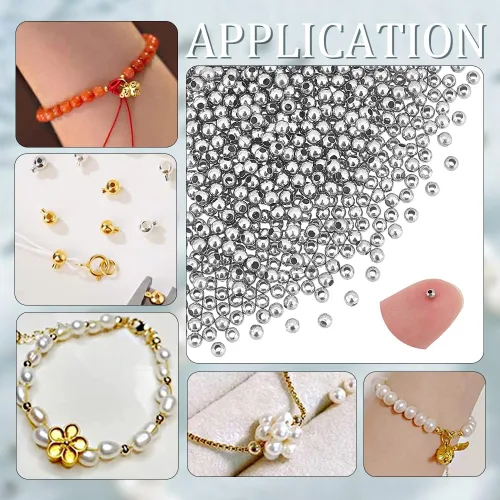 Miniatura 5 de UNICRAFTALE 3000 cuentas espaciadoras redondas de acero inoxidable, 0.079 pulgadas de diámetro, agujero de 0.031 pulgadas, lisas, ideales para hacer