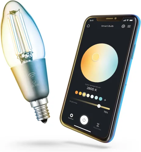 GLOBE Electric Wi-Fi inteligente de 4.5W (equivalente a 40W) foco LED de filamento recto blanco ajustable claro, no requiere hub, activado por voz,