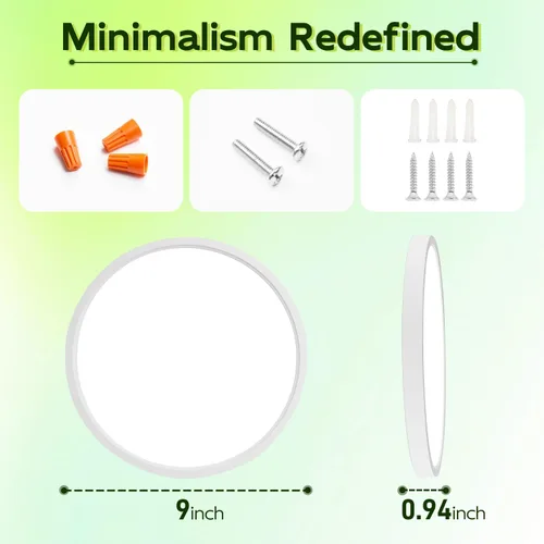 Miniatura 6 de hykolity – Luz LED redonda plana de 9 pulgadas con temperatura de color seleccionable (CCT), 18W, 1800 lúmenes, 3000K/4000K/5000K, luz de techo