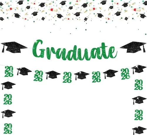 Miniatura 10 de Cartel de feliz graduación con purpurina – No DIY, pre-encordado Cartel de feliz graduación para decoraciones de fiesta de graduación 2026