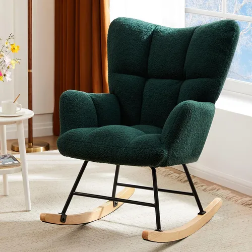 Miniatura 10 de DUMOS Mecedora con respaldo alto, silla deslizadora tapizada de lectura para interiores con asiento cómodo, balancín deslizante para dormitorio