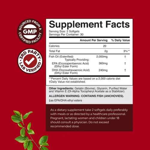Miniatura 3 de Suplemento de aceite de pescado Omega 3 – Suplemento de aceite de pescado EPA DHA Omega 3 con refuerzo inmune y vitaminas cerebrales, 2000 mg por