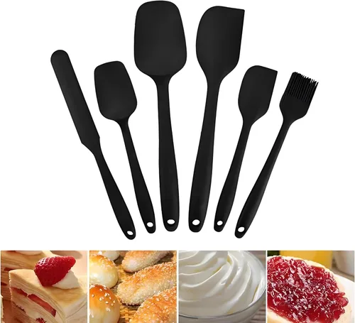 Juego de 6 espátulas de silicona, espátula de goma resistente al calor para uso en cocina, no tóxica, grado alimenticio, mango fuerte mejorado con