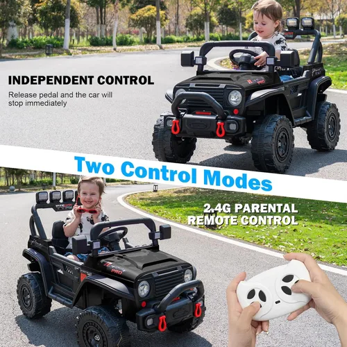 Miniatura 4 de RunFast Auto de paseo para niños de 12 V con control remoto para padres, juguetes eléctricos para niños de 3 a 5, 3.7 mph de velocidad máxima, Negro