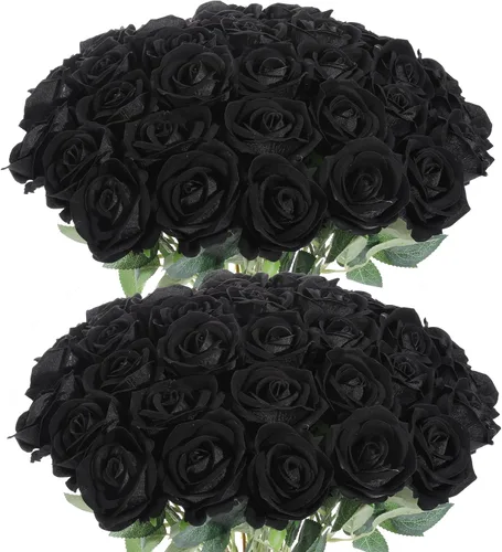 Miniatura 8 de 12 rosas artificiales de terciopelo sintético para decoración del hogar y boda (rosa perla, negro)