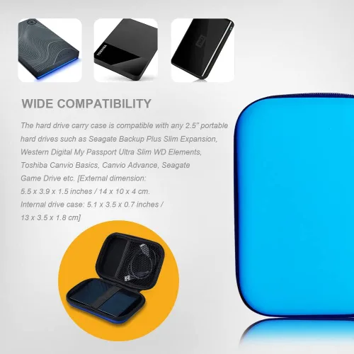 Miniatura 2 de Estuche de transporte para disco duro, organizador de almacenamiento, bolsa de transporte universal compatible con Western Digital WD Elements Azul