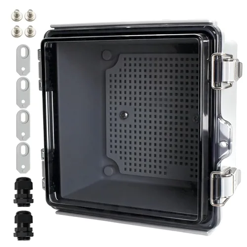 Miniatura 16 de MAKERELE Caja eléctrica impermeable pequeña al aire libre IP67 ABS caja de plástico con placa de montaje, cubierta gris con bisagras, soporte