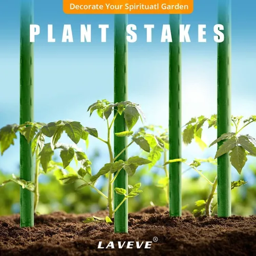 Miniatura 6 de LAVEVE Garden Stakes - Estacas de tomate de acero resistente de 36 pulgadas, estacas de soporte recubiertas de plástico para asegurar árboles