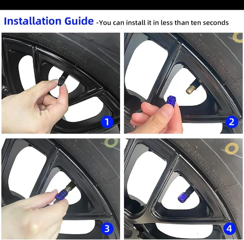 Miniatura 5 de Kewucn 8 PCS Tapas para Vástago de Válvula de Neumático de Automóvil, Cubiertas de Aleación de Aluminio con Anillo de Goma, Resistentes a la Azul