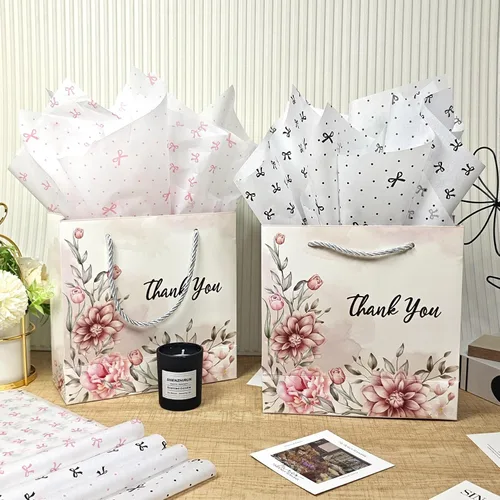 Miniatura 2 de LIAPAWPAW 60 hojas de papel de seda de lazo negro y rosa a granel para bolsas de regalo, manualidades, bonitos suministros de embalaje de arte
