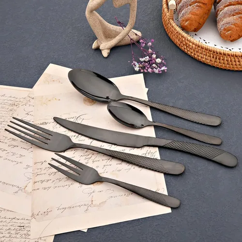 Miniatura 8 de JASHII Juego de cubiertos modernos de acero inoxidable martillado de 20 piezas, multiusos, para el hogar, cocina, restaurante, servicio de vajilla