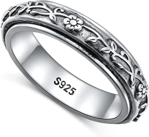 Miniatura 12 de Ladytree Anillos giratorios de plata de ley 925 para aliviar la ansiedad, el estrés y el aburrimiento, para TDAH y autismo, chapado en platino, Loto