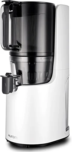 Hurom Exprimidor lento H200 renovado y fácil de limpiar, color blanco, manos libres, tolva se adapta a productos enteros, motor silencioso, sin BPA,