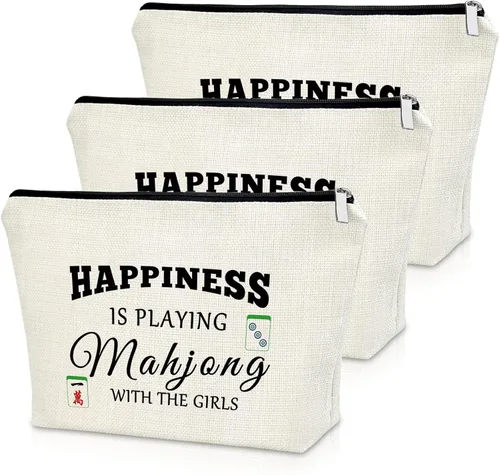 Miniatura 16 de Sazuwu Mahjong - Bolsa de maquillaje divertida para mujer, Azul, rosa y beige, Bingo