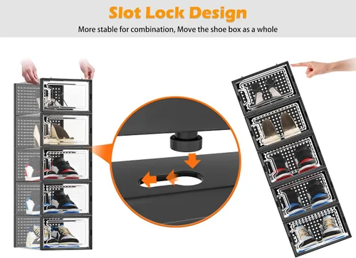 Miniatura 6 de HOMIDEC Almacenamiento de zapatos, paquete de 12 organizadores de zapatos para armario, cajas de zapatos apilables de plástico transparente
