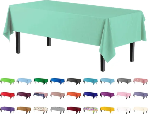 Miniatura 43 de Party Solids Paquete de 4 manteles de plástico color azul aguamarina, 54 x 108 pulgadas, mantel desechable para fiestas y pícnics