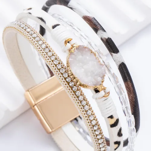 Miniatura 29 de FANCY SHINY - Pulsera de cuero estilo bohemio, pulsera de cuentas de cristal con cierre magnético, regalos de joyería para mujer