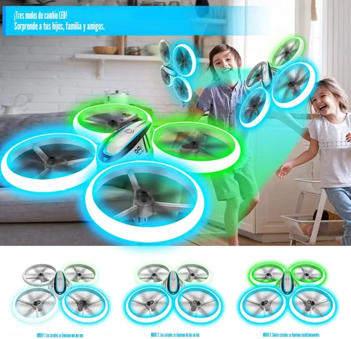Miniatura 2 de Q9s Drones para niños, dron RC con retención de altitud y modo sin cabeza, cuadricóptero con luz azul y verde, hélice de protección completa, 2