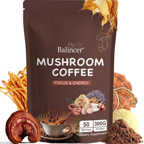 Miniatura 9 de Café de Hongos, 6 Hongos Adaptogénicos (Melena de León, Cordyceps, Cola de Pavo y Otros) Mezclados con Café Instantáneo Premium para Concentración