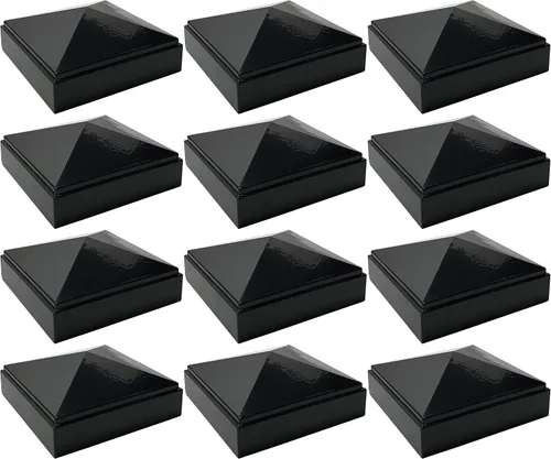 Miniatura 11 de Tapa de poste piramidal de aluminio de 3 x 3 pulgadas para postes de metal, ajuste a presión, color negro con recubrimiento en polvo, resistente al