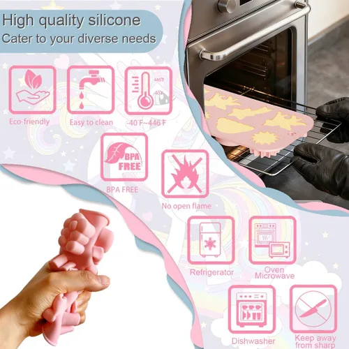 Miniatura 5 de Paquete de 2 moldes de silicona con temática de unicornio alado, 8 cavidades 3D arco iris, unicornio, sol, meteoros, herramientas de decoración