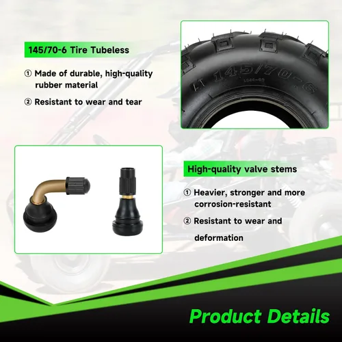 Miniatura 3 de Neumáticos 145/70-6 145-70-6 sin cámara compatibles con Coleman CT100U CC100X Baja Doodle Bug DB30 Mini Bike KT196 Go Kart Motovox MBX10 MBX11 Mega