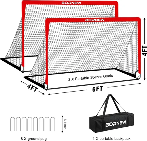 Miniatura 2 de BORNEW Paquete de 2 porterías de fútbol – Porterías de fútbol para patio trasero e interior para niños, 6 x 4 / 4 x 3 pies, juego de redes de fútbol