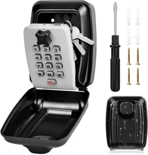 Miniatura 9 de Caja de bloqueo de llaves TEUEN para exterior, caja de bloqueo resistente impermeable con montaje en pared para llave de casa, caja de seguridad