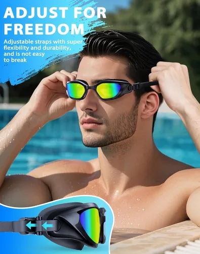 Miniatura 5 de Gafas de Natación, Gafas de Natación Unisex para Adultos Anti Niebla Anti UV Sin Fugas Visión Amplia para Hombres Mujeres Jóvenes Negro/Oro
