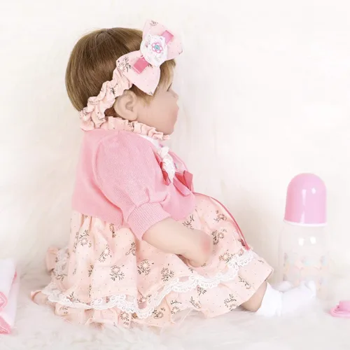 Miniatura 6 de ENADOLL Reborn Baby Doll - Juego de regalo realista de vinilo de silicona rosa bebé, 16 pulgadas, con peso, cuerpo suave, realista, para edades de 3