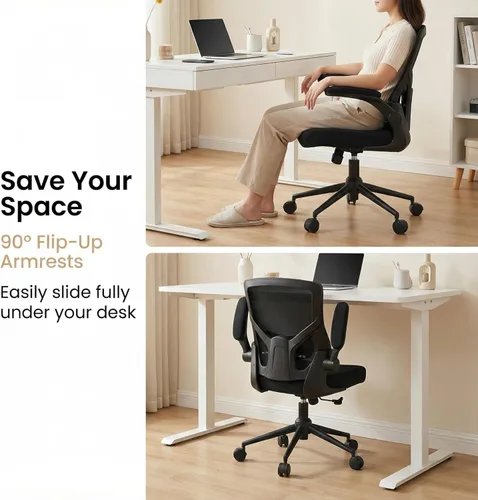 Miniatura 7 de Silla de oficina ergonómica, silla de escritorio de malla con respaldo alto con cojín de espuma moldeada, soporte lumbar ajustable, función de Negro