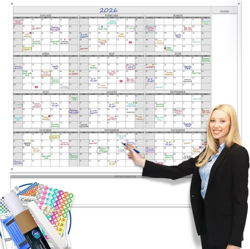 Calendario de pared de pizarra blanca anual de borrado en seco, 46 x 63 pulgadas, enorme pizarra blanca borrable laminada de 12 meses, planificador