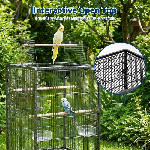Miniatura 3 de Garvee Jaula para pájaros con parte superior abierta, jaula de metal resistente para pájaros con soporte rodante para periquitos, canarios