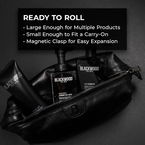 Miniatura 6 de Blackwood For Men Signature Dopp - Bolsa de viaje portátil hecha de piel auténtica de alta calidad, duradera, impermeable, totalmente lavable