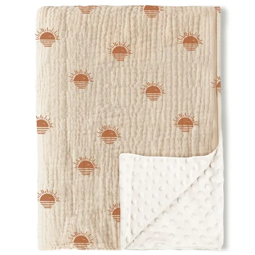 Konssy Mantas para Bebé Unisex para Niños y Niñas, Mantas de Guardería Minky Súper Suaves con Frente de Algodón de Muselina y Respaldo de Vellón