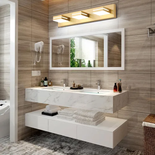 Miniatura 6 de SineRise Lámparas LED modernas para tocador de baño (3 luces, 24 pulgadas), accesorios de iluminación de pared de acrílico moderno dorado mate sobre