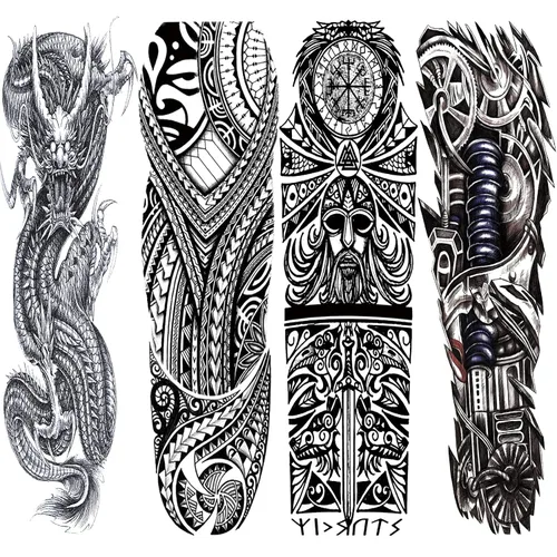 Miniatura 16 de Manga de Tatuaje Temporal de León y Leopardo para Hombres y Mujeres, Manga Completa Grande de Bosque Negro Lobo Tribal, Tatuajes Falsos de Duración