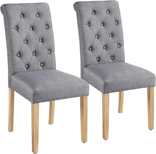 Miniatura 13 de Yaheetech Juego de 2 sillas de comedor tapizadas de tela con respaldo alto y patas de madera maciza para cocina, sala de estar, restaurante