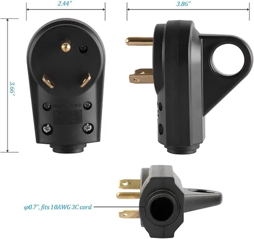 Miniatura 5 de Veepeak Enchufe de RV de 30 Amperios Macho de Reemplazo TT-30P de Servicio Pesado 125V 30A Calificado de 3 Clavos Conector de Energía Eléctrica